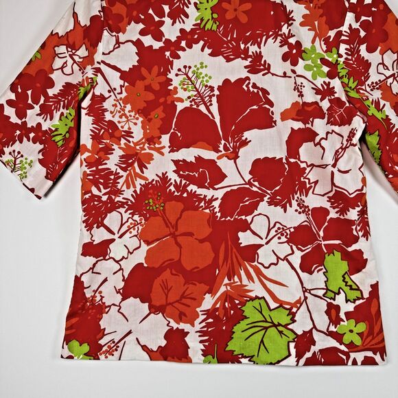 Vintage Lightning Bolt Hawaiian Shirt Women Small Red Hibiscus Floral Aloha Surf - Picture 12 of 13